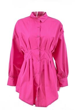 Women's Hot Pink Button-Front Shirt Dress